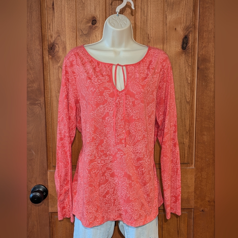 Eddie Bauer Coral Paisley Blouse with Keyhole Neck